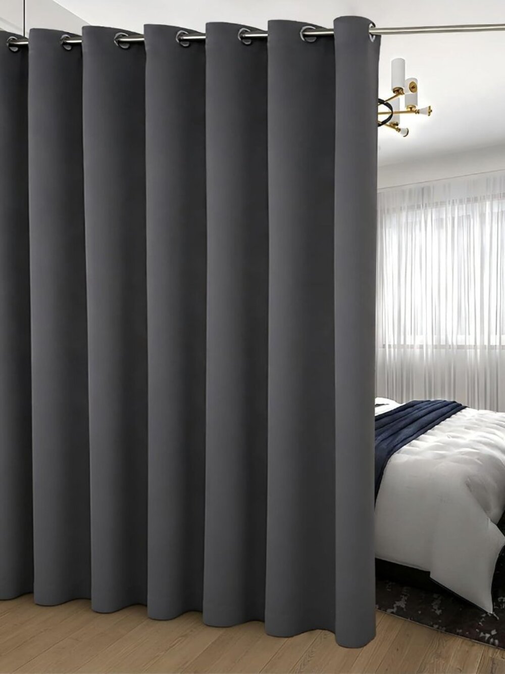 Grey Room Divider Curtains 100W x 84L Sliding Door Curtains 1 Panel